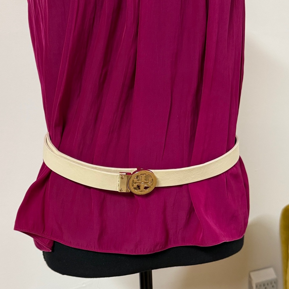Tory Burch Cream Belt with Gold Logo Buckle